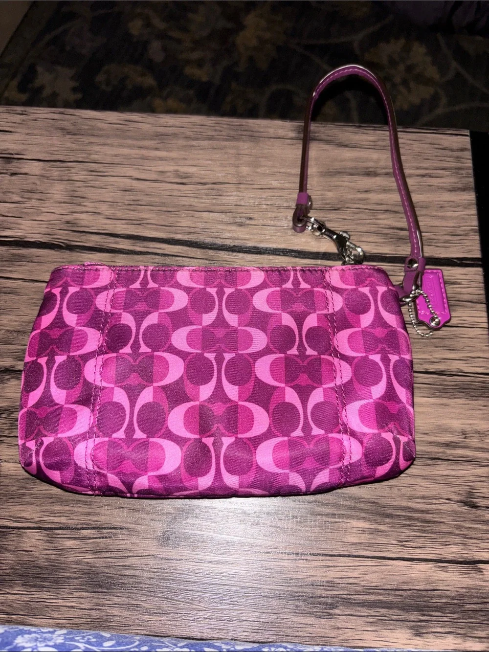 Coach Signature Wristlet in Pink and Dark Pink